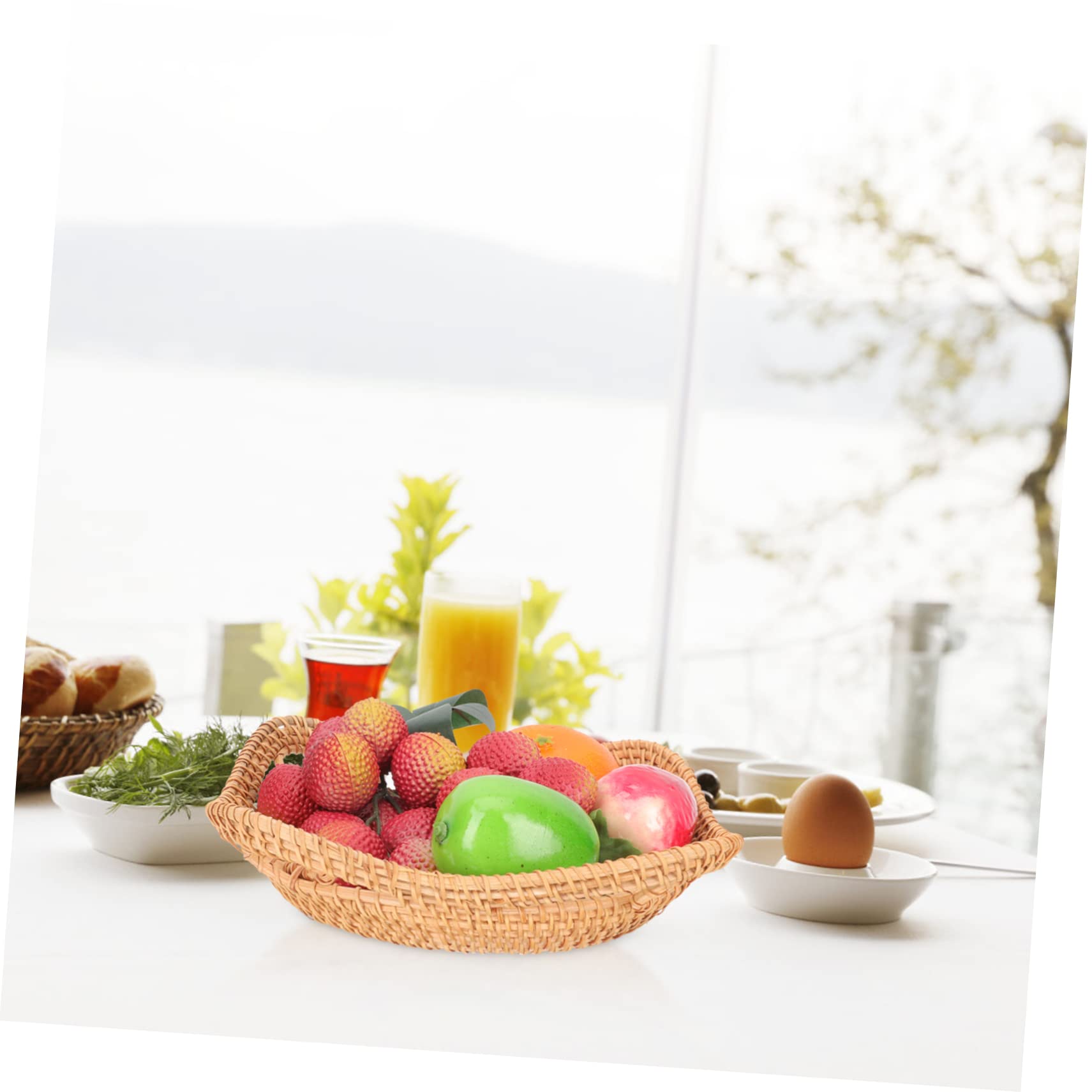 Woven Rattan Storage Basket Decorative Fruit Snack Tray for Tabletop Organization Multi Purpose Serving Bowl for Bread Desserts Sundries Natural Handmade Design