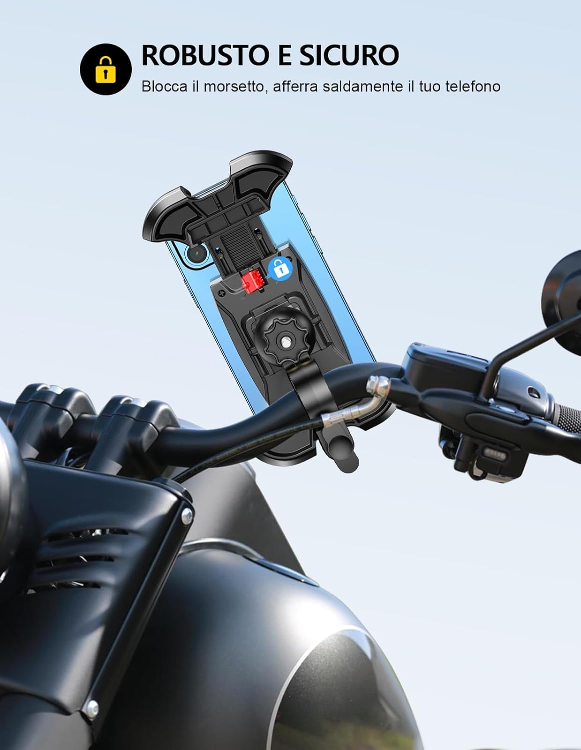Mohard Porta Cellulare Bici, Stabile & Case Friendly 360° Rotabile Porta Cellulare Moto, ATV Scooter Supporto Telefono Bicicletta prt iPhone 13 Pro Max/12, Galaxy e Cellulari da 4.7-6.8", B5