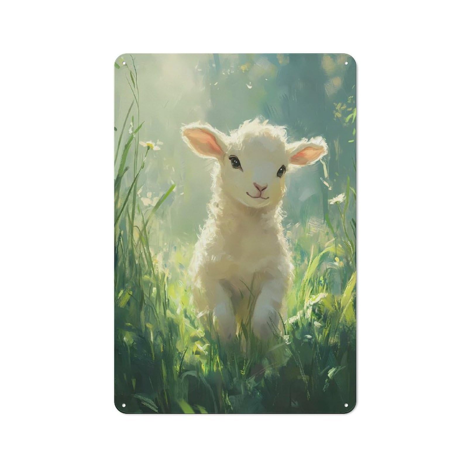 Junmoney Cute Lamb In Meadow Country Vintage Metal Wall Decor 30X20cm, Country Metal Sign For Kitchen, Cottage, Porch Or Garden Room