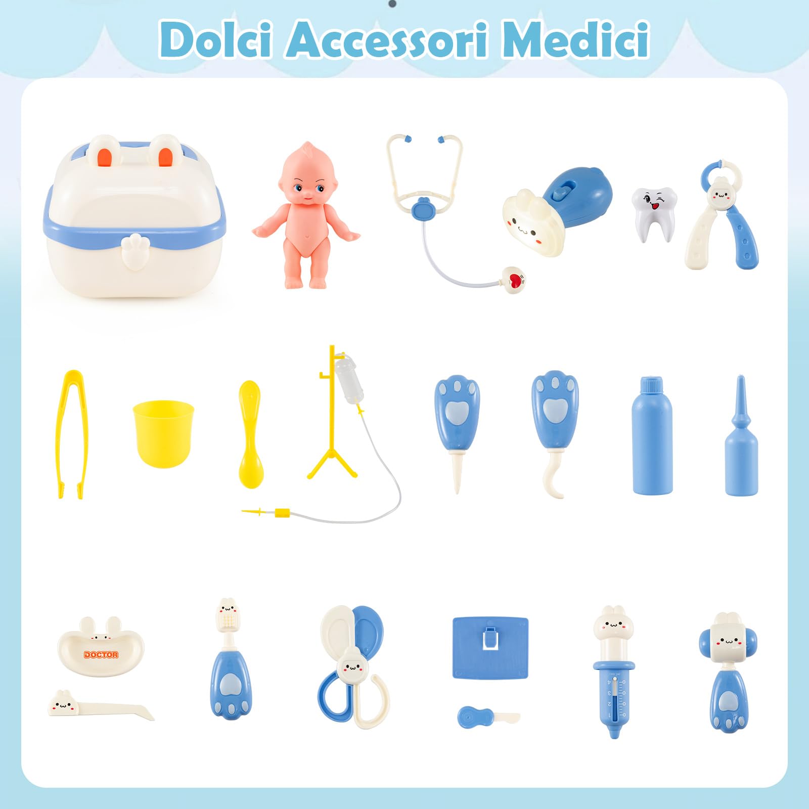 COSTWAY Kit Medico Giocattolo in Legno, Centro Veterinario Pieghevole con Bilancia Animali e 22 Accessori, Gioco Educativo Simulazione Dottore, Regalo per Bambini 3-6 Anni (Bianco)
