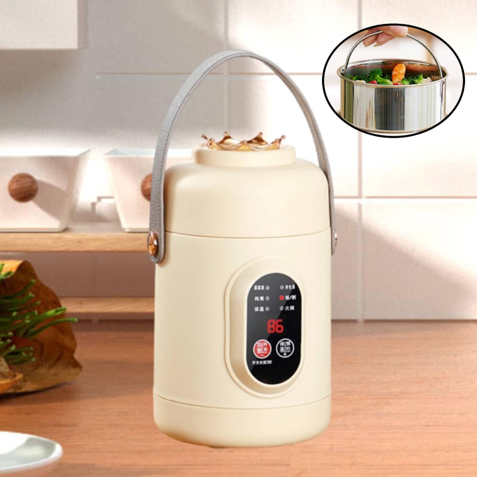rockible Cuociriso elettrico da 800 ml, pentola elettrica multifunzione per cottura rapida di ramen, ideale per dormitorio, viaggi, casa, pasta e carne, Beige