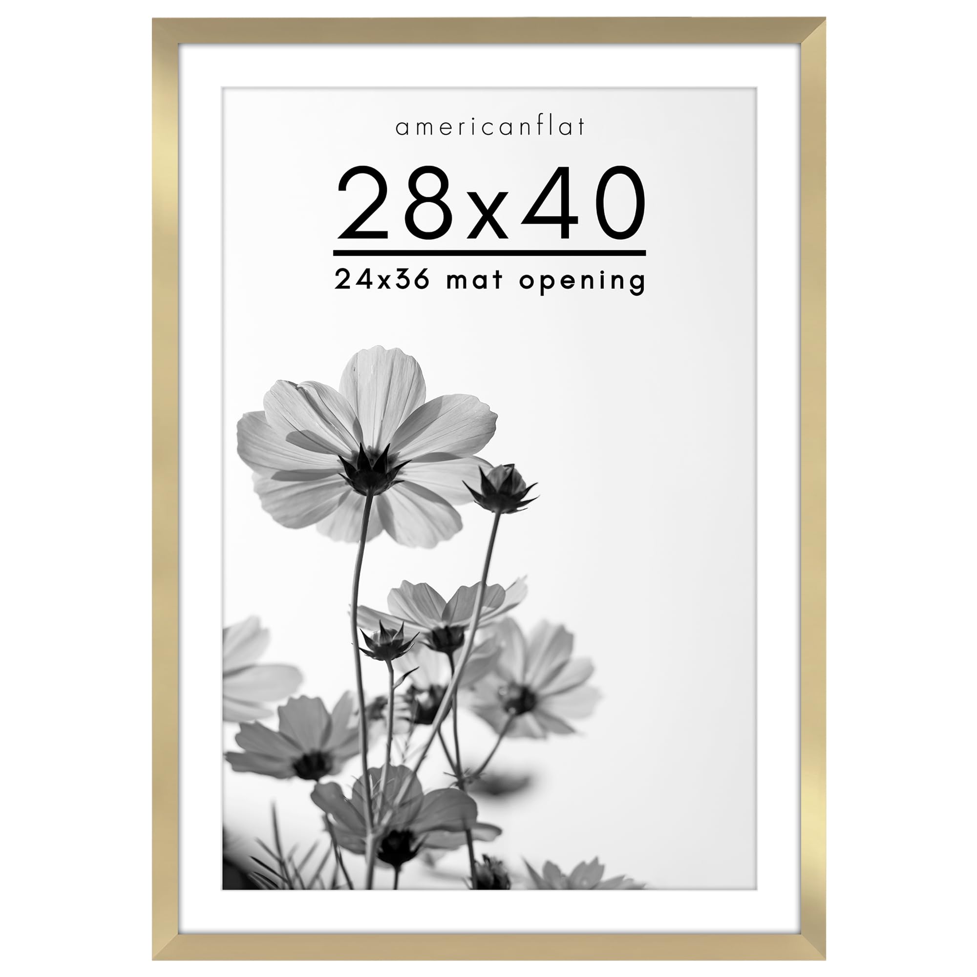 Americanflat 28x40 Picture Frame in Gold - Use as 24x36 Picture Frame with Mat or 28x40 Frame Without Mat - Wide Engineered Wood Frame, Plexiglass Cover, and Hanging Hardware for Wall