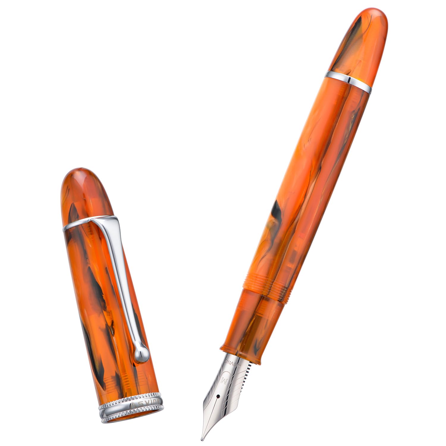 Asvine V800 - Pluma estilográfica, sistema de llenado al vacío con gran capacidad de tinta, punta fina número 8, con estuche de regalo y llave, color ámbar