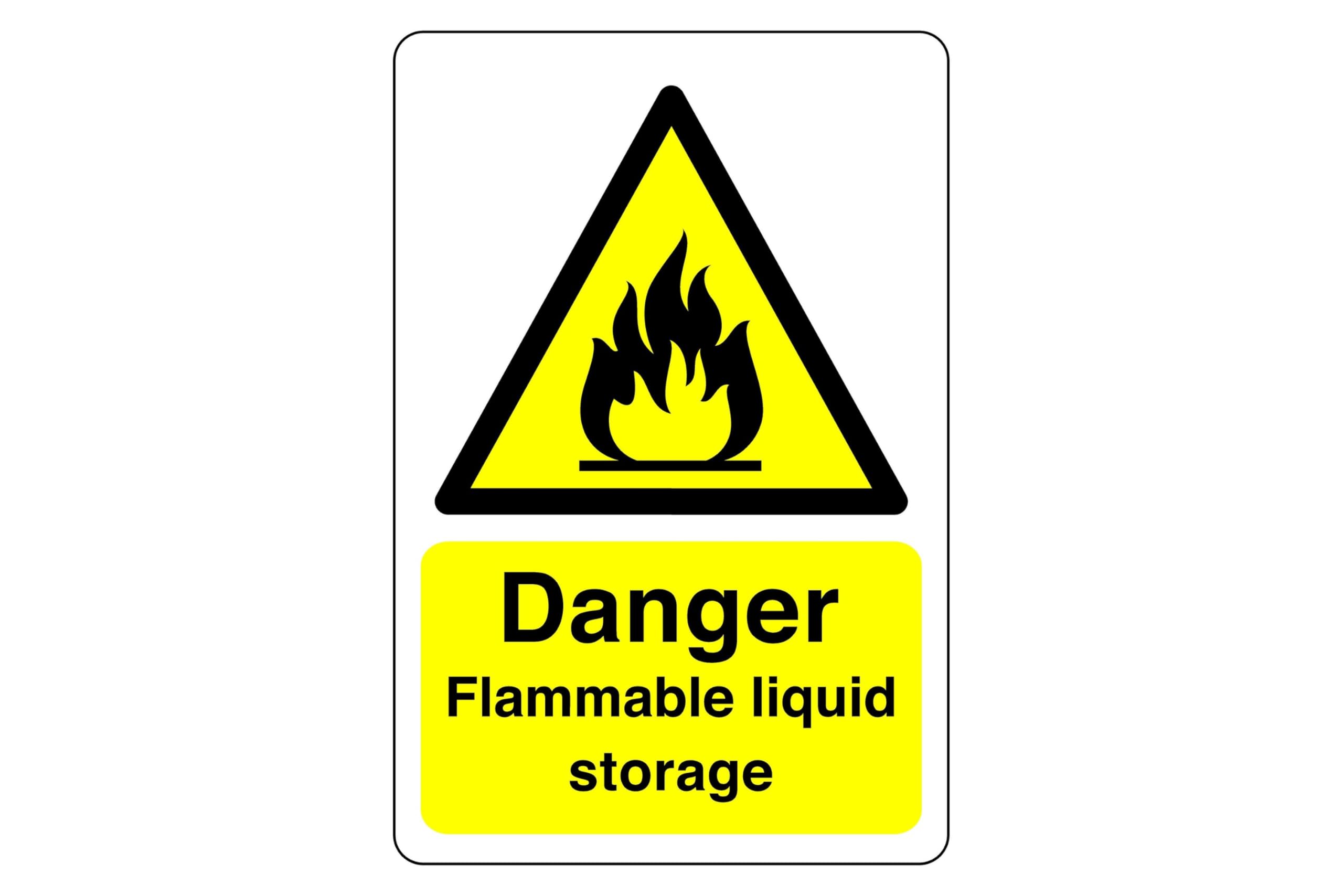 Safety First Display Ltd Yellow/Black Danger Flammable Liquid Storage Sign - High Tack Self-Adhesive Sticker (400Mm X 300Mm) Viewing Distance Within 14M.