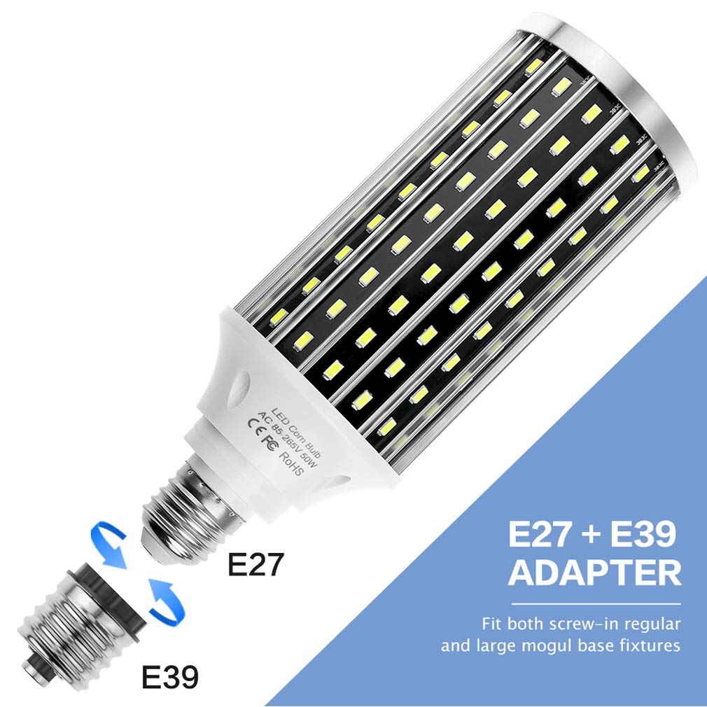 Bombillas LED E27 Luz Blanco Cálido/Fria, 50W Equivalentes Incandescente Bombillas 300W Bombilla Maíz E27 Led 3000/6500K 6000LM Lampara Bombilla Led E27 No Regulable,Warm White,4 Pack