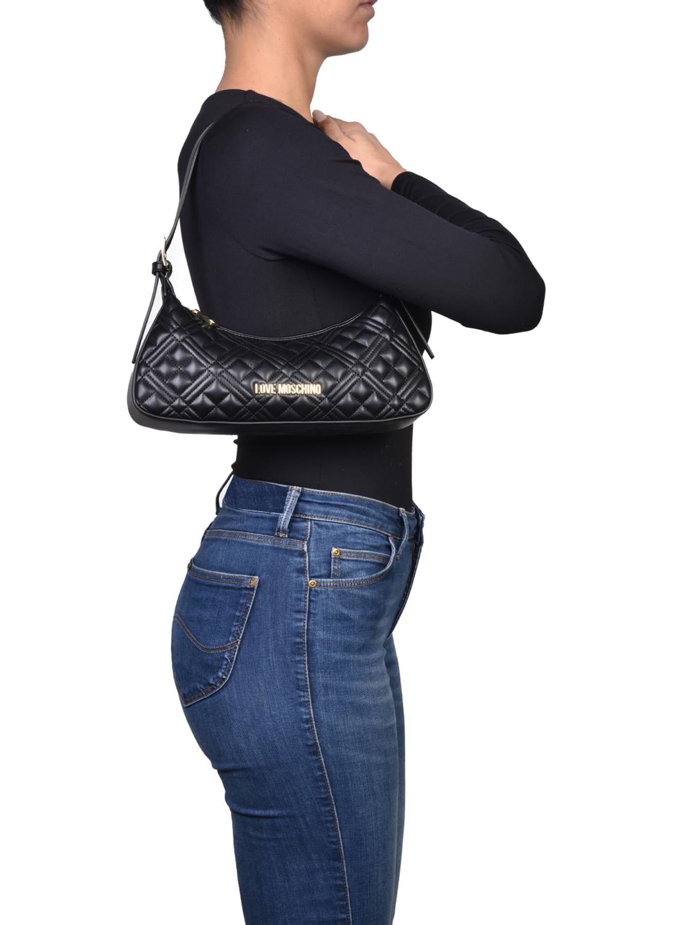 Love Moschino BORSA QUILTED PU NERO+GAL.ORO