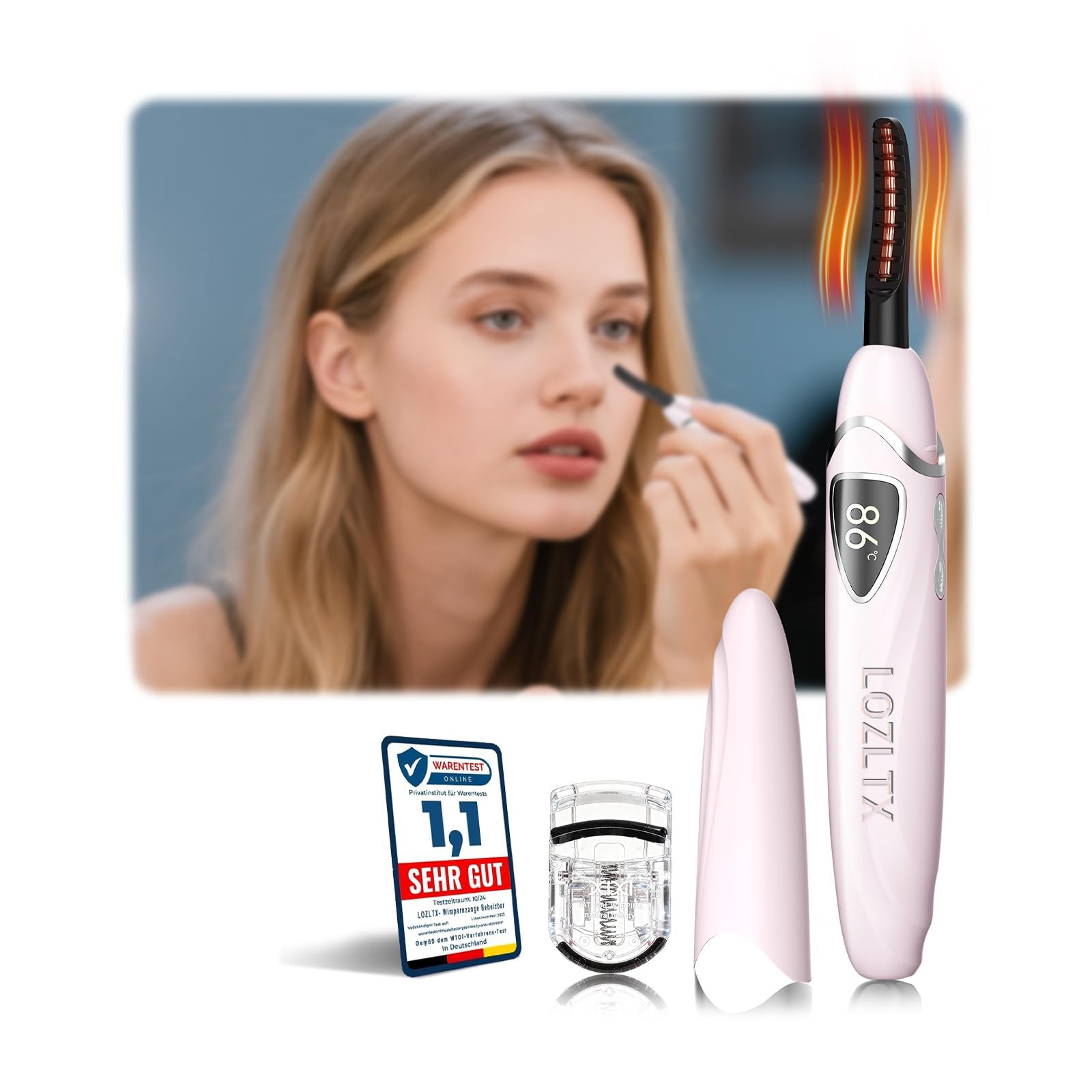 Wimpernzange Beheizbar 【10s Schnellheizung – 24h Halt】【3D-Präzisionsbogen – Perfekt für jede Augenform】Beheizbare Wimpernzange Mit Speicherfunktion & Verbrühungsschutz – Ideal für Anfänger JMJ-0307