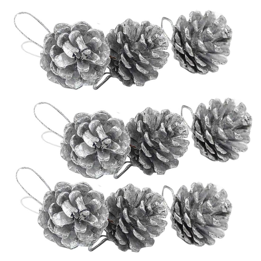 9Pcs Silver Christmas Pine Cones Pendant, Hanging Ornaments for xmas Wreaths Tree Decorations, Christmas Party Supplies- Acorns and Pine Cones