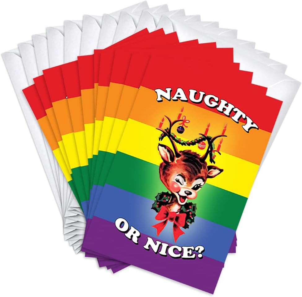 Wright Home & Gift Gay Pride Rainbow Reindeer LGBTQ+ Christmas Holiday Greeting Cards | 20 Pack Bulk Set + 20 Envelopes (4x6)