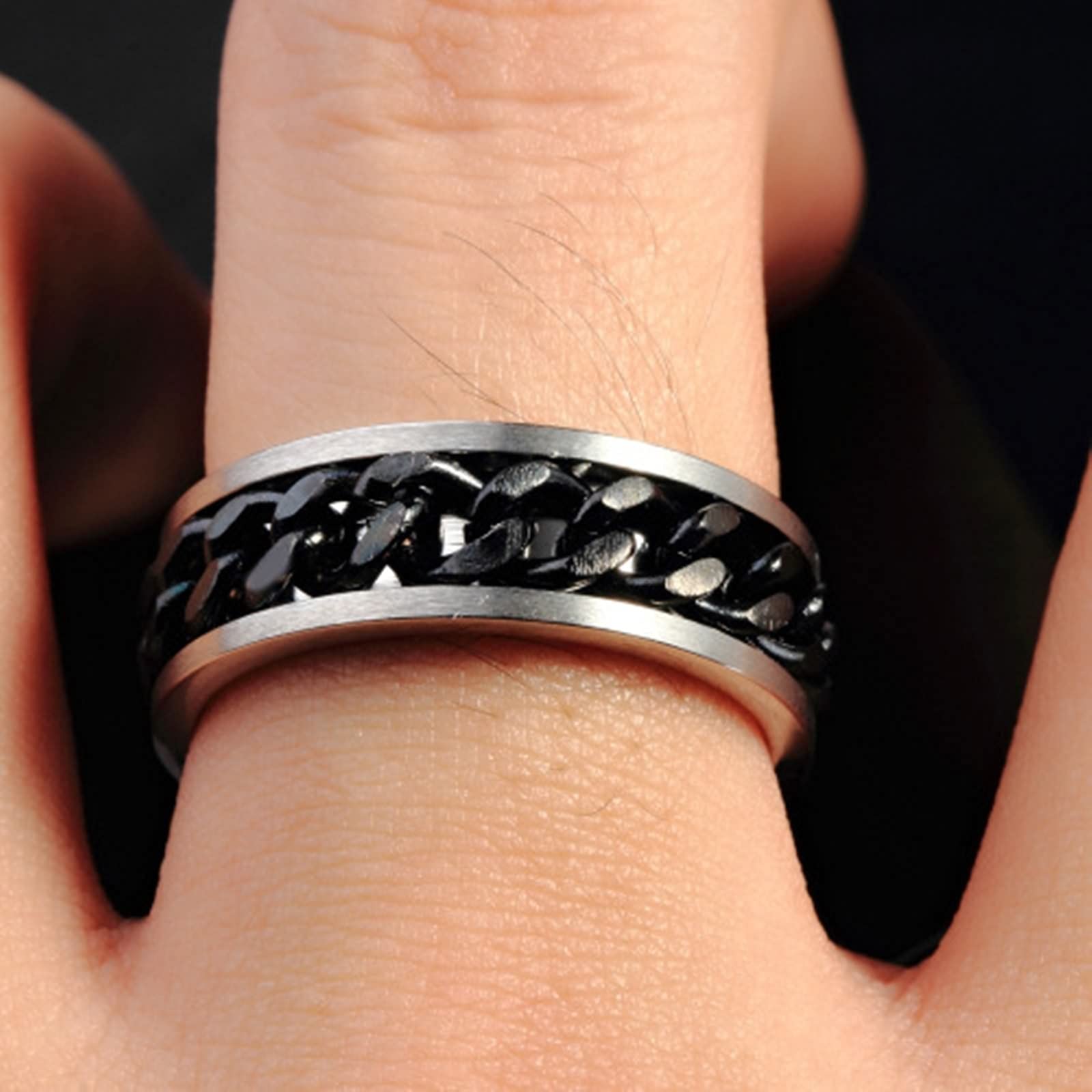 AmDxD Alianza para boda, Le negro, acero inoxidable, anillo de compromiso, cadena, W54 & M59, Acero inoxidable, Sin piedras preciosas,