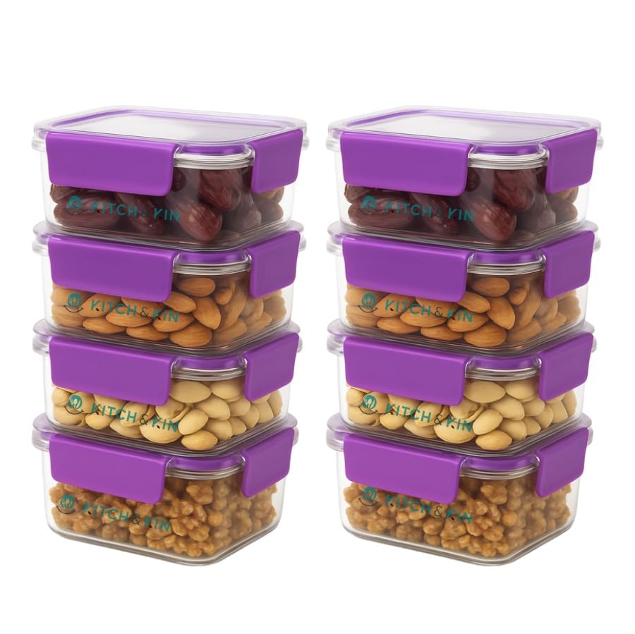 Airtight Food Storage Containers with Lids for Kitchen, BPA Free Plastic Fridge Storage Containers, Stackable Leakproof Snack Storage Containers, Freezer Safe, Pack of 8 (500 ml)