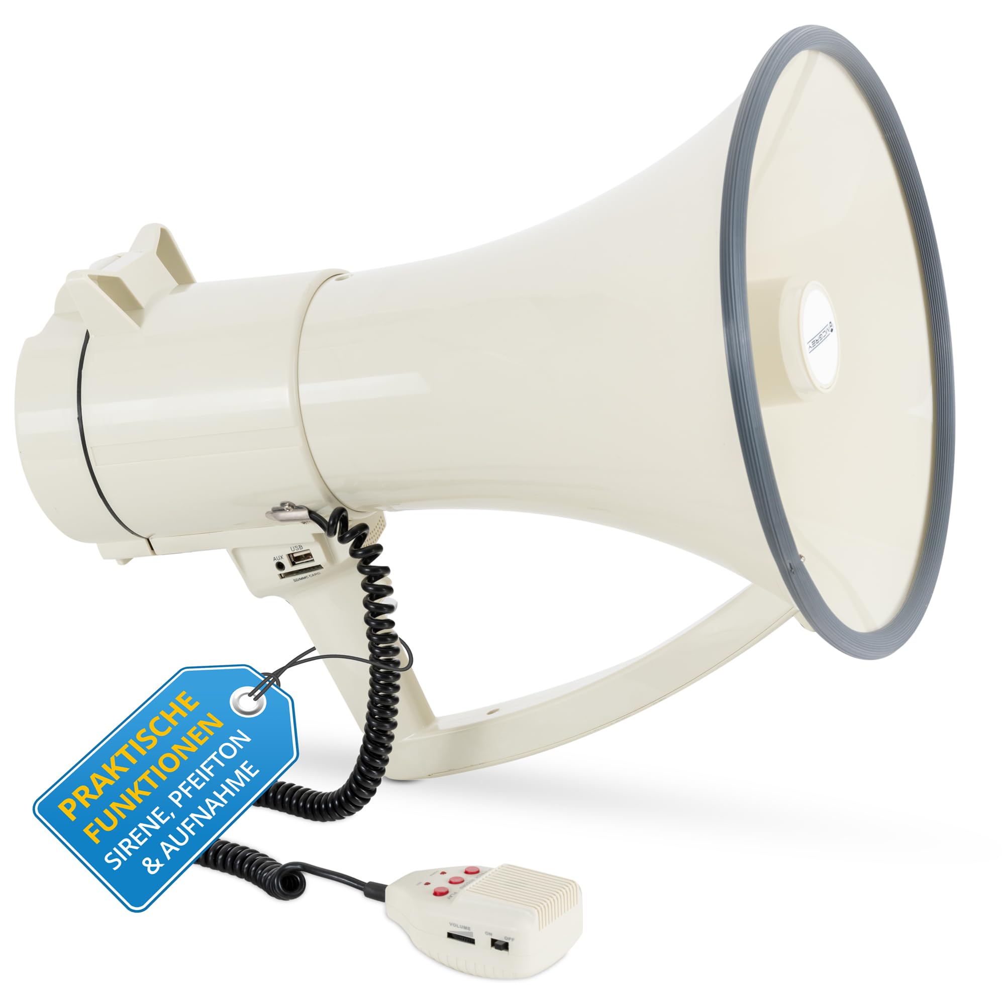 McGrey MP-2000HRS MkII Megafono con Cinghia di Trasporto - Portata: da 1500 m a Max. 2400 m in Campo Aperto - Funzioni: Sirena, fischio, Registrazione/Riproduzione - con Ingresso USB/SD e Aux