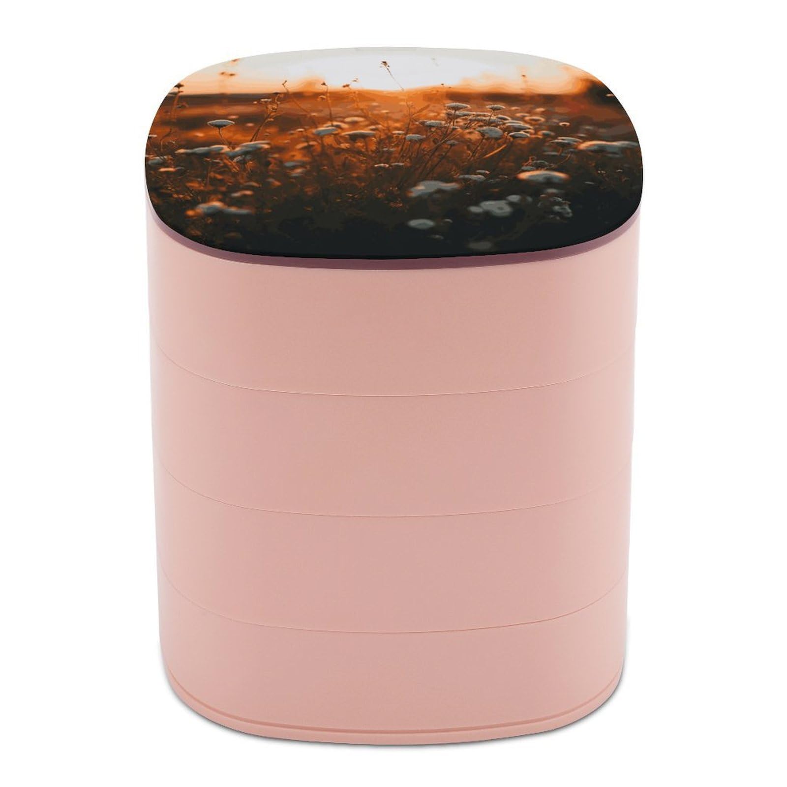 JTREHY Flowers in The Sunset Jewelry Box 4-Layer Covered Rotating Jewelry Storage Box Large Capacity Storage Boxes Portable Jewelry Case for Bracelets Earrings Necklace