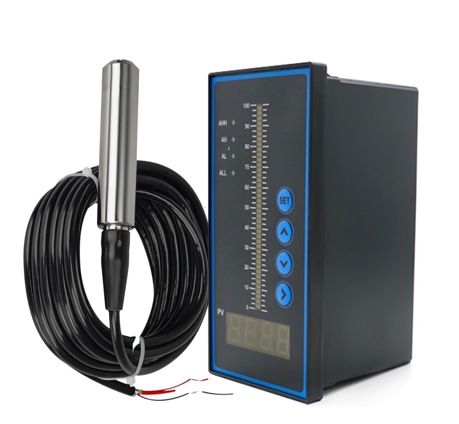 1 Juego de sonda del Sensor de nivel de agua y aceite líquido Integral, salida de 4-20MA, transmisor de detección con controlador, interruptor de flotador, bomba de alarma(2m range 5m cable)
