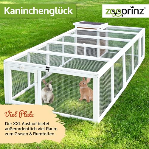 zooprinz brandneues Freilaufgehege mit Stall für draußen – ideal für Kleintiere – Besonders stabiler und großer Holzrahmen mit Kaninchenstall – Freilauf mit natürlicher Farbe lasiert – Hasenstall (XL)