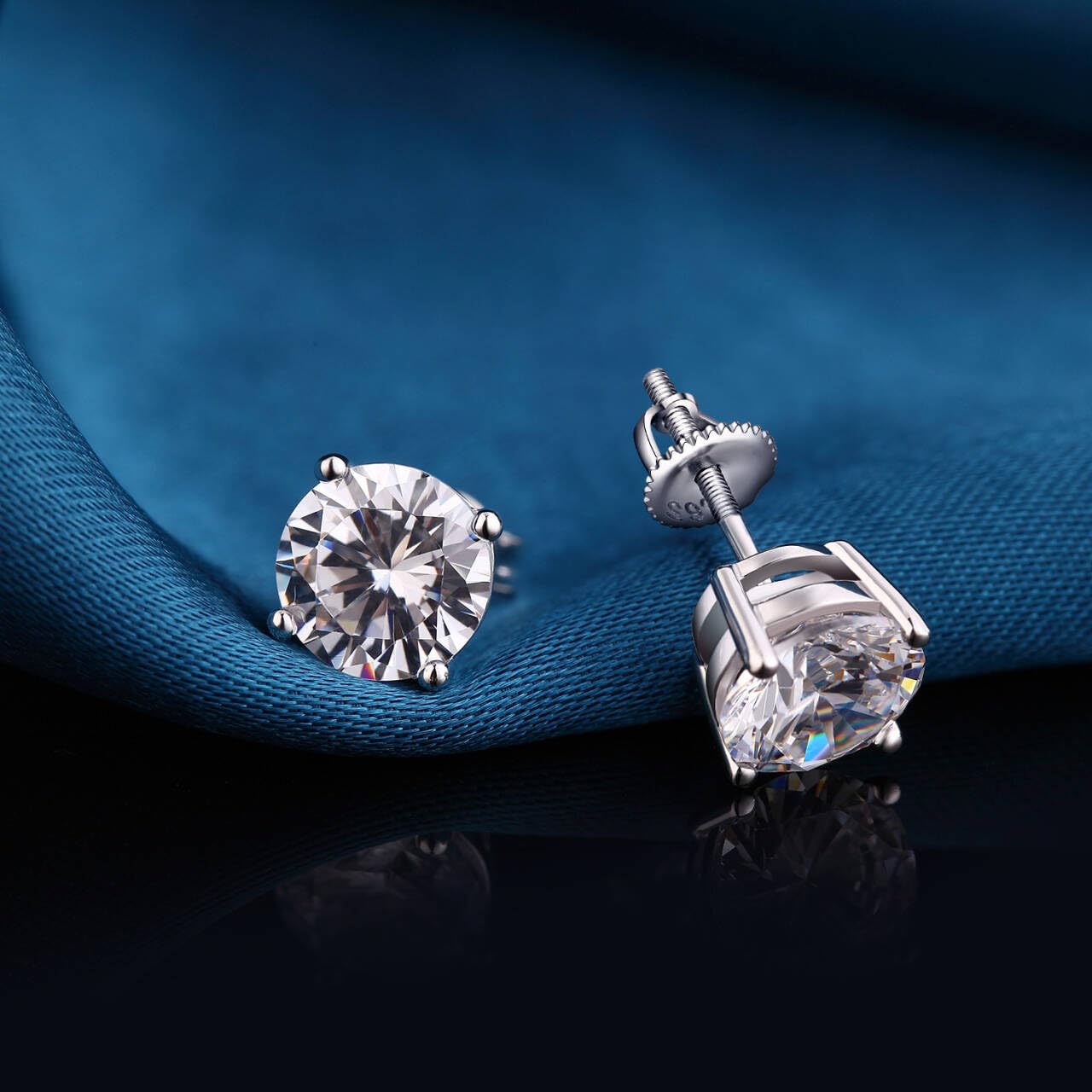 jiamiaoi 18K Oro Bianco placcato Orecchini Diamante Uomo in Argento Sterling 925 con AAAA+ Zirconi Brillante con Chiusura a Vite Sicura 4mm-8mm