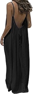 TFNOSIZE Women’s Summer Maxi Dress, Backless Spaghetti Strap Beach Dress, Loose Fit Holiday Dress with Adjustable Tie Price In India