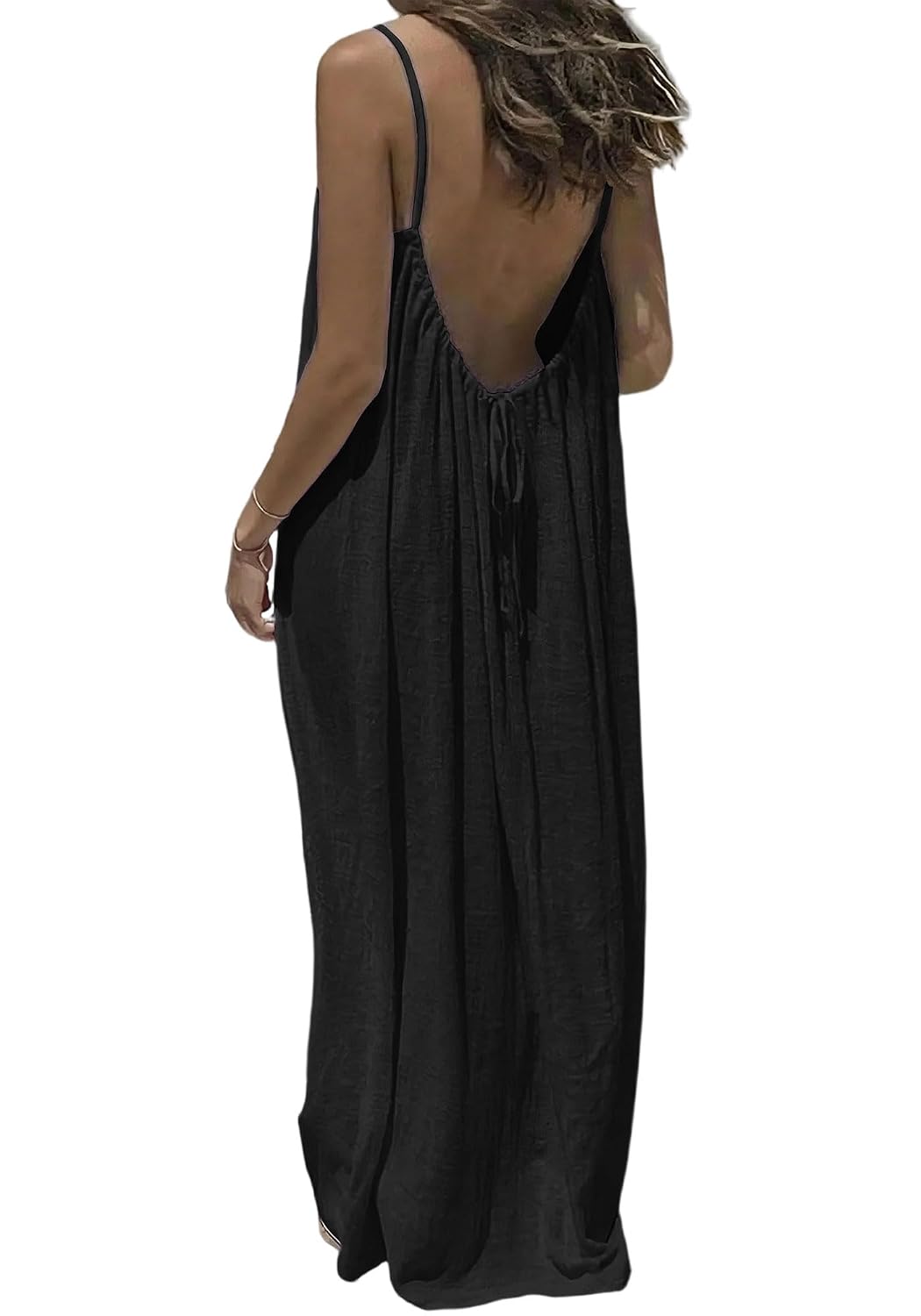 TFNOSIZE Women’s Summer Maxi Dress, Backless Spaghetti Strap Beach Dress, Loose Fit Holiday Dress with Adjustable Tie - Review, Price and Buying Guide