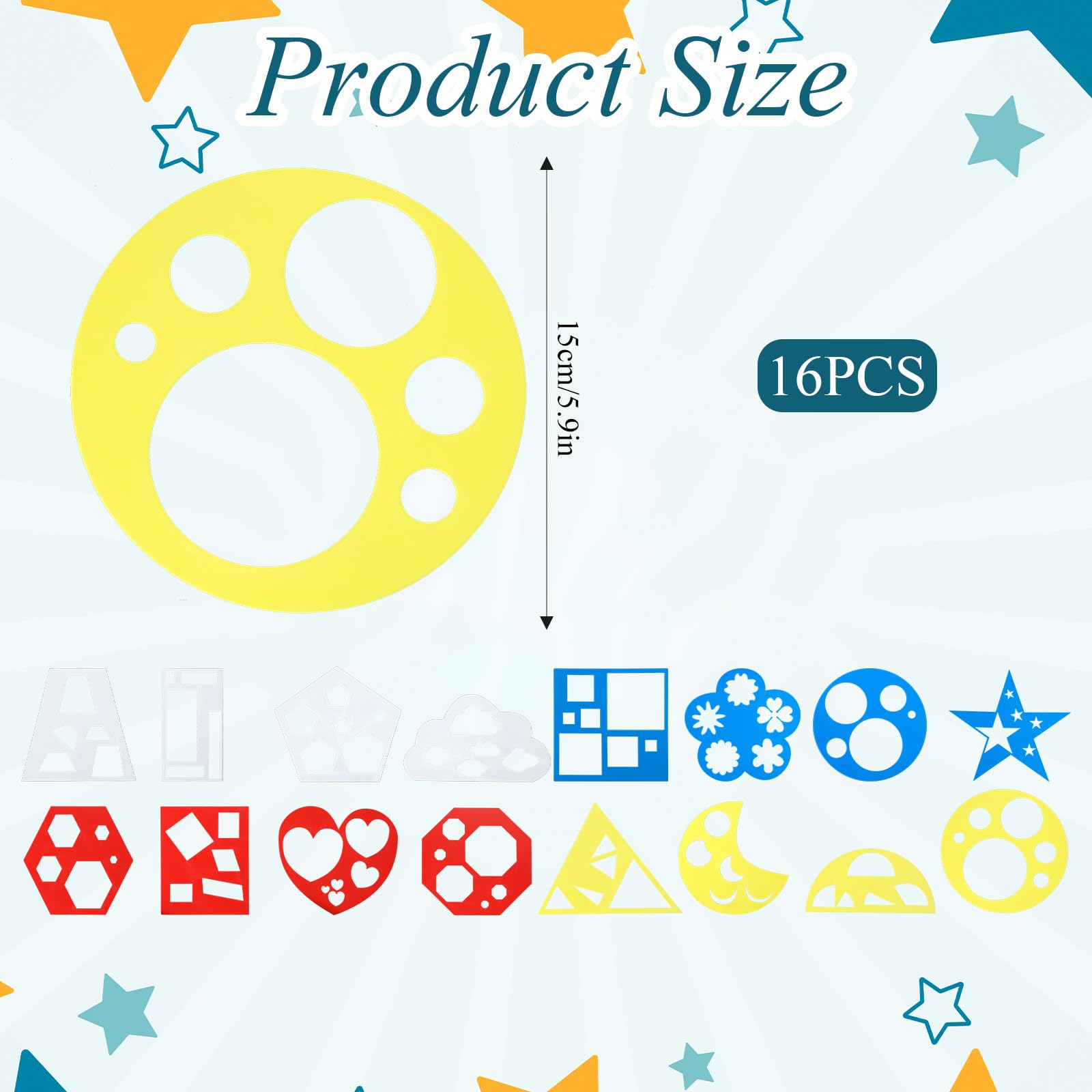 BOHUIZ 16 Pieces Geometric Stencils Template for Kids Children Shapes Drawing Stencils Colorful Art Painting Template for DIY Craft Toddlers Preschooler Learning Tool (Multicolor,5.9 x 5.9 Inch) - Image 2