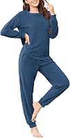 Ekouaer Women's Fuzzy Fleece Pajama Sets - Long Sleeve Jogger Loungewear with Pockets, Cozy Sleepwear