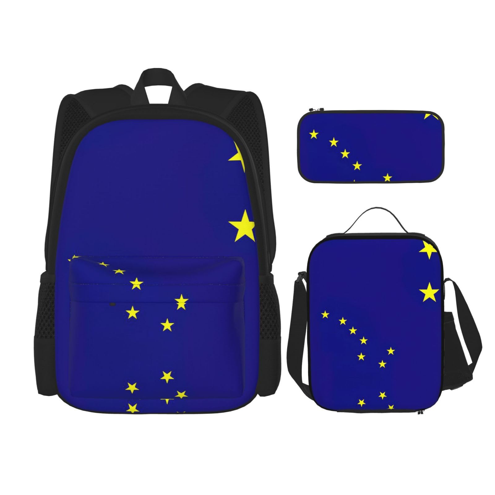 Flaga stanu Alaska plecak dziecko chłopcy dziewczęta pudełko na lunch szkoła torba zestaw uczniów szkół student prezent, Czarny, One Size, Bagaż