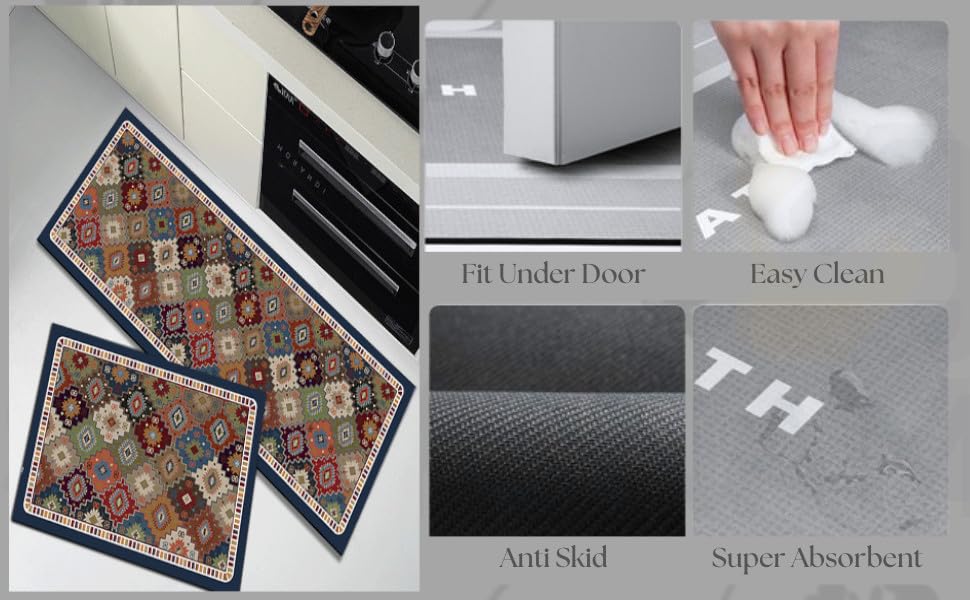 Image of proxin Kitchen Mats for Floor Anti Slip, 2 Pcs Kitchen Mats, Waterproof Memory Foam Kitchen Rugs, Waterproof Standing Runner for Bathroom (Multi1)