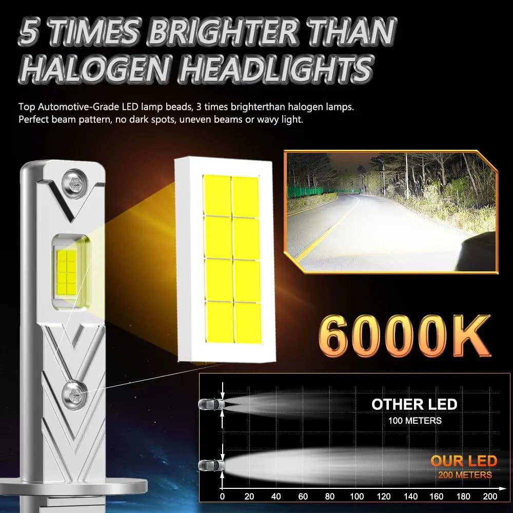 Bombilla Coche H1 Bombillas De Faros LED 1000W Bombilla para coche | Impermeables Coche Reemplazo Luces Conducción