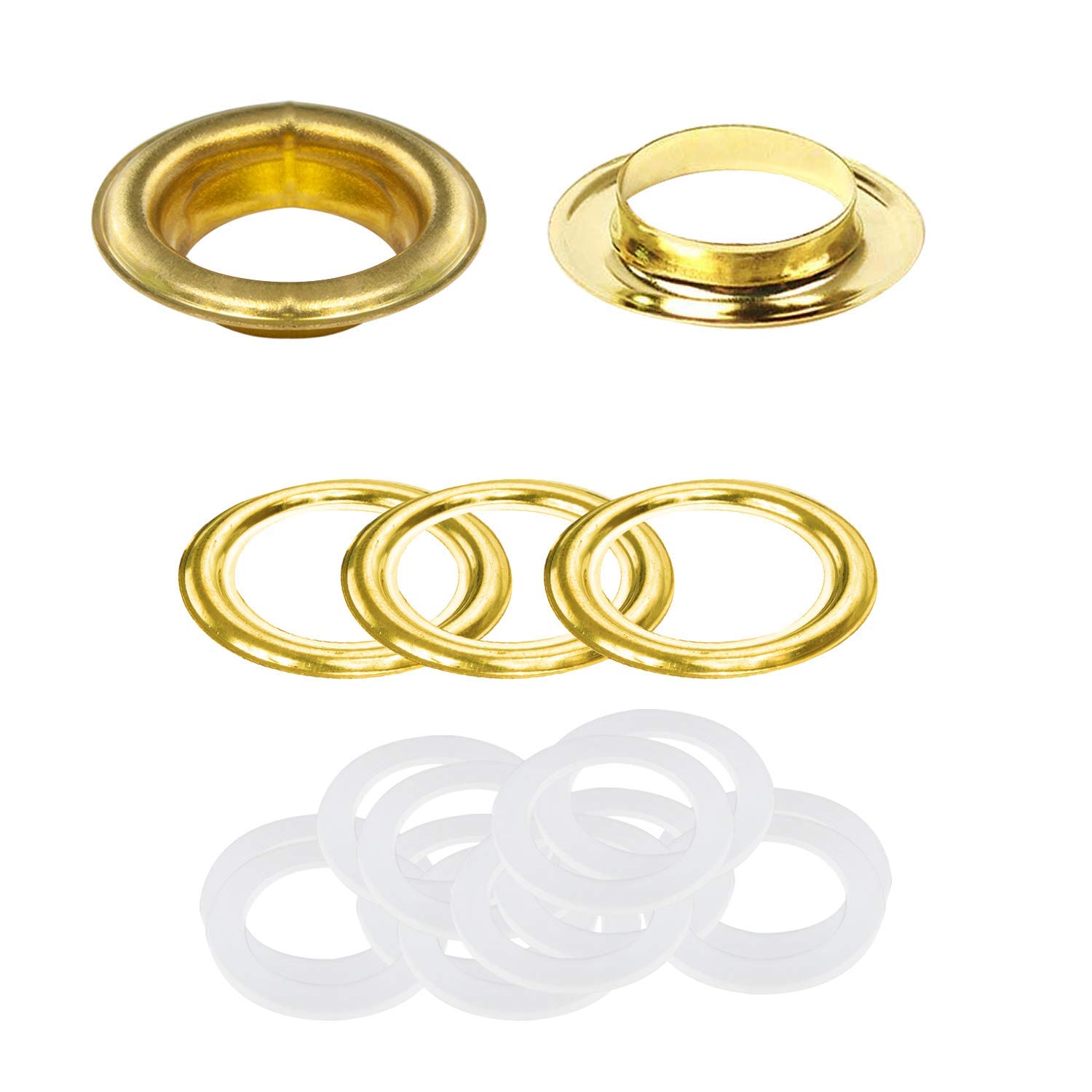 Trimming Shop 40mm Eyelets with Brass & Plastic Washers Rust Proof Grommets for Curtains Poles, Pool Covers, Tarpaulin, Vinyl Banners, Yoga Mat, Gold, 10 Sets