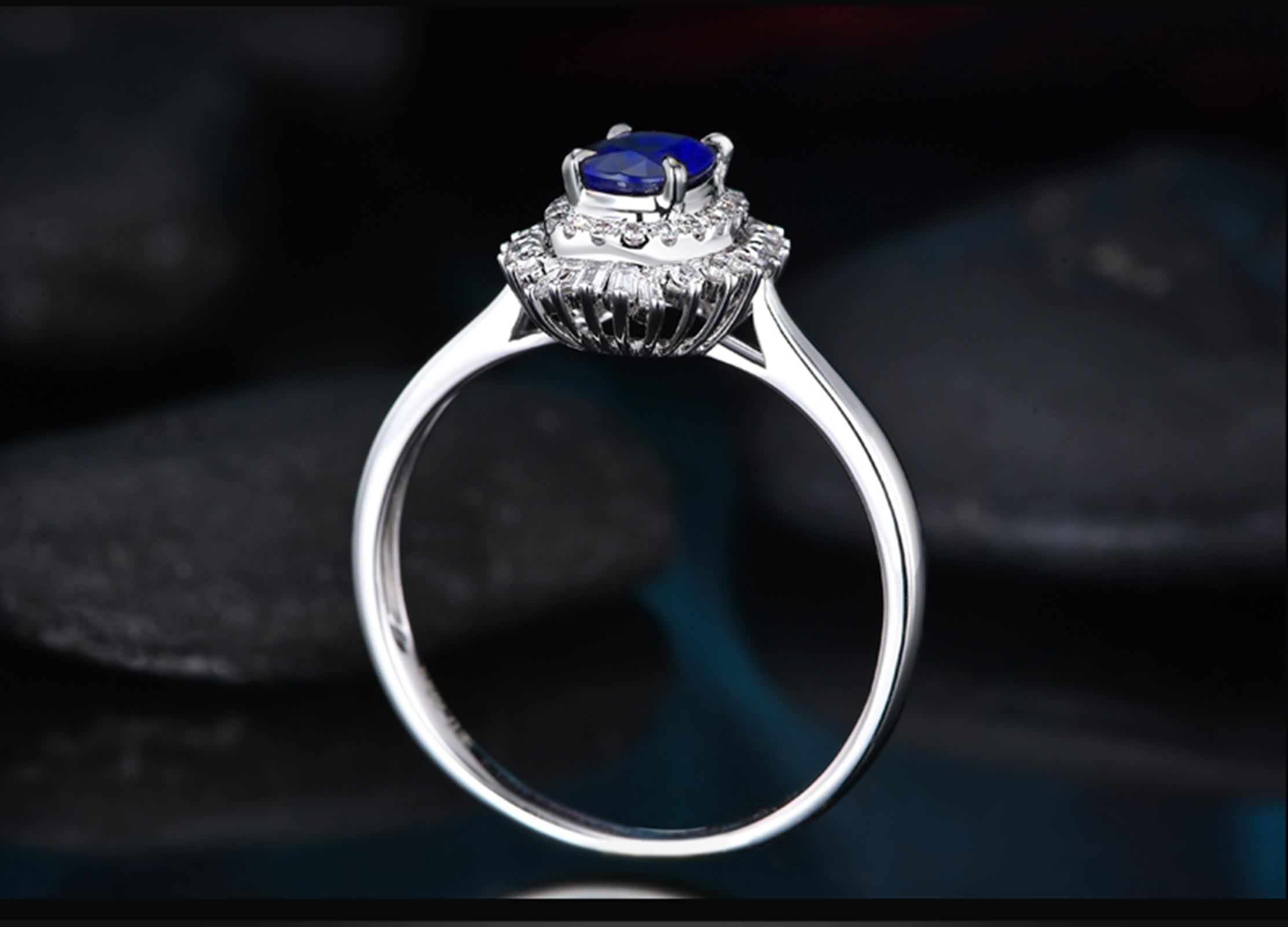 Anillos Oro Blanco, Anillos Mujer Vintage Stein Doble Mutilin de Lujo 18K Zafiro para Esposa Novia Ajuste Cómodo