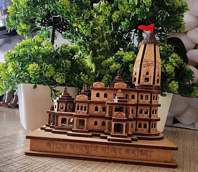 eXme Ram Mandir Ayodhya 3D Model | Ram Janmabhoomi Temple, Handcrafted Wooden Ram Mandir| Perfect for Home Decor, Spiritual Altars, Religious Gifts, Car Dashboard Traditional Indian Ayodhya Mandir