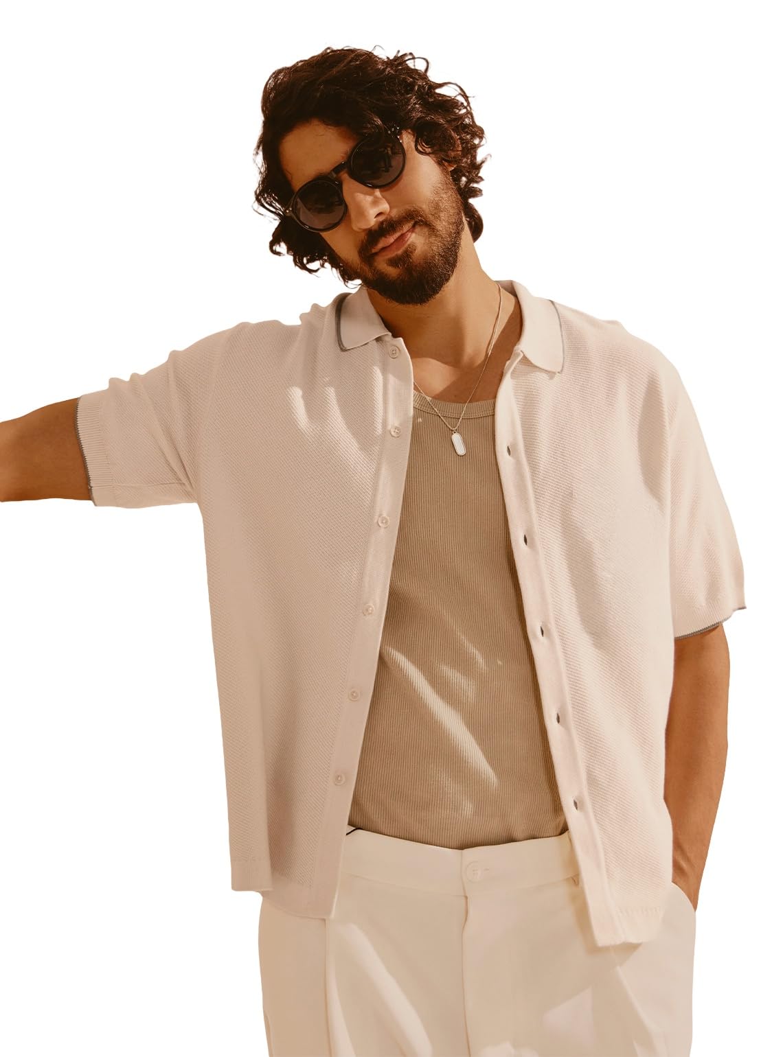 Men Pure Cotton Moss Knit Structured Relaxed Fit Shirt-image-40