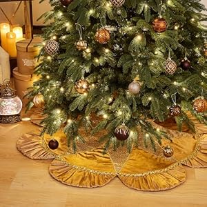 Valery Madelyn Christmas Tree Skirt for Tree Decorations, 48 Inch Luxury Sparking Gold Large Xmas Tree Skirt with Starshaped Sequins Pattern & Ruffle Trim for Merry Christmas Party Christmas Decor Valery Madelyn Christmas Tree Skirt for Tree Decorations 48 Inch Luxury Sparking Gold Large Xmas Tree Skirt with Starshaped Sequins Pattern Ruffle Trim for Merry Christmas Party Christmas Decor