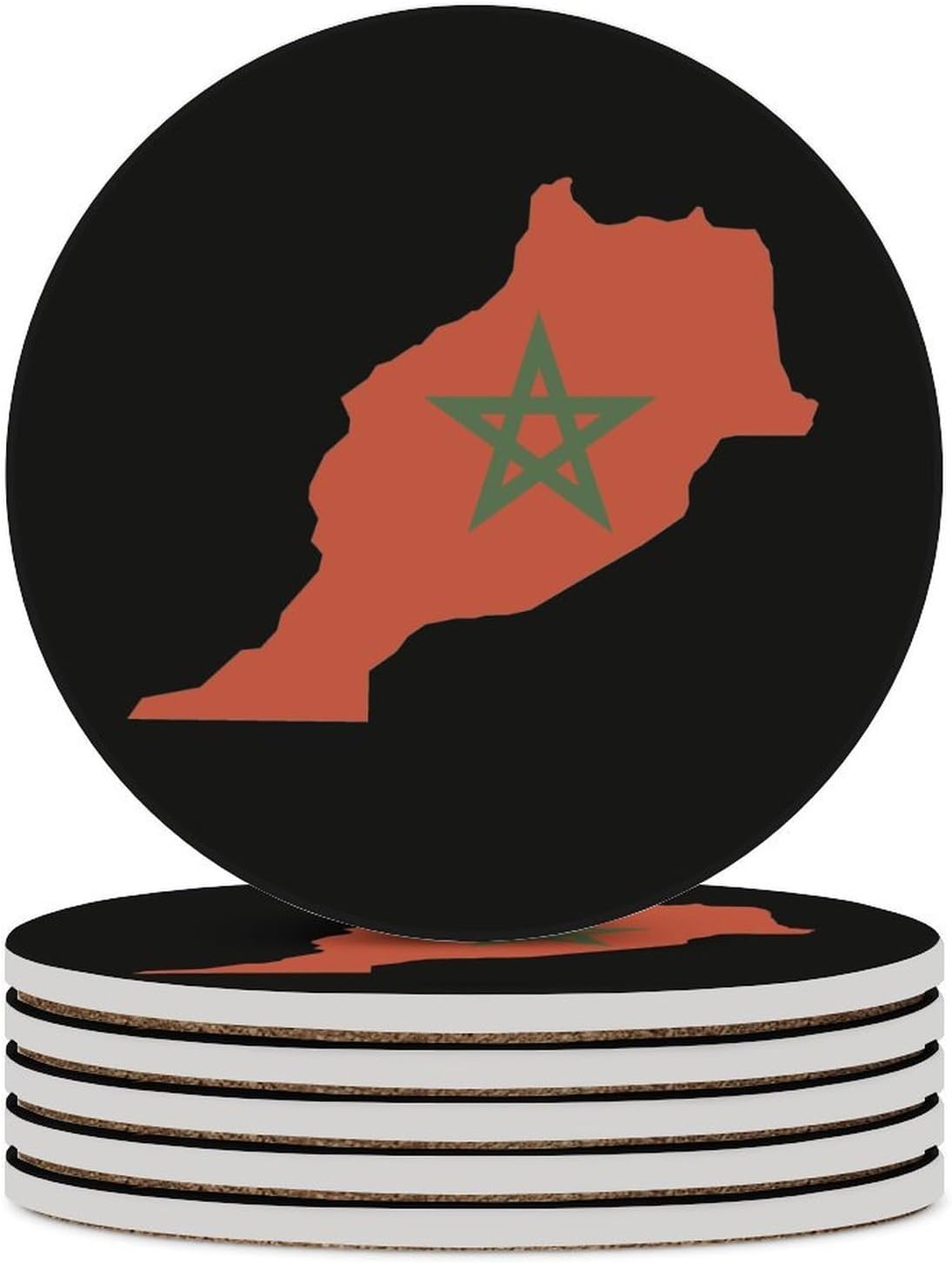 Morocco Flag Map Funny Round Ceramic Coasters for Drink Absorbent Cup Holders Tabletop Protection