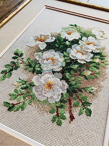 Image of RIOLIS - White Briar 1351, Floral Cross Stitch Kits 8.25 inchX11.75 inch, Cross Stitch Kits for Beginners & Advanced, Crossstitching Kits Adult, Counted Stitching Kits, Flowers Embroidery Kit