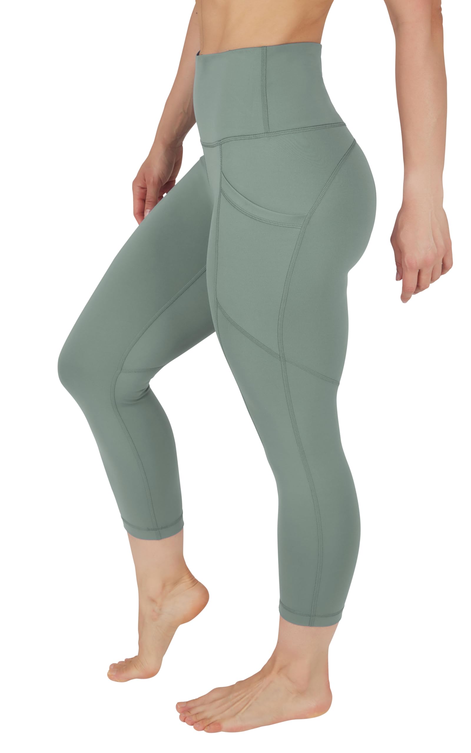 Yogalicious High Waist Squat Proof Yoga Capri Leggings with Side Pockets for Women