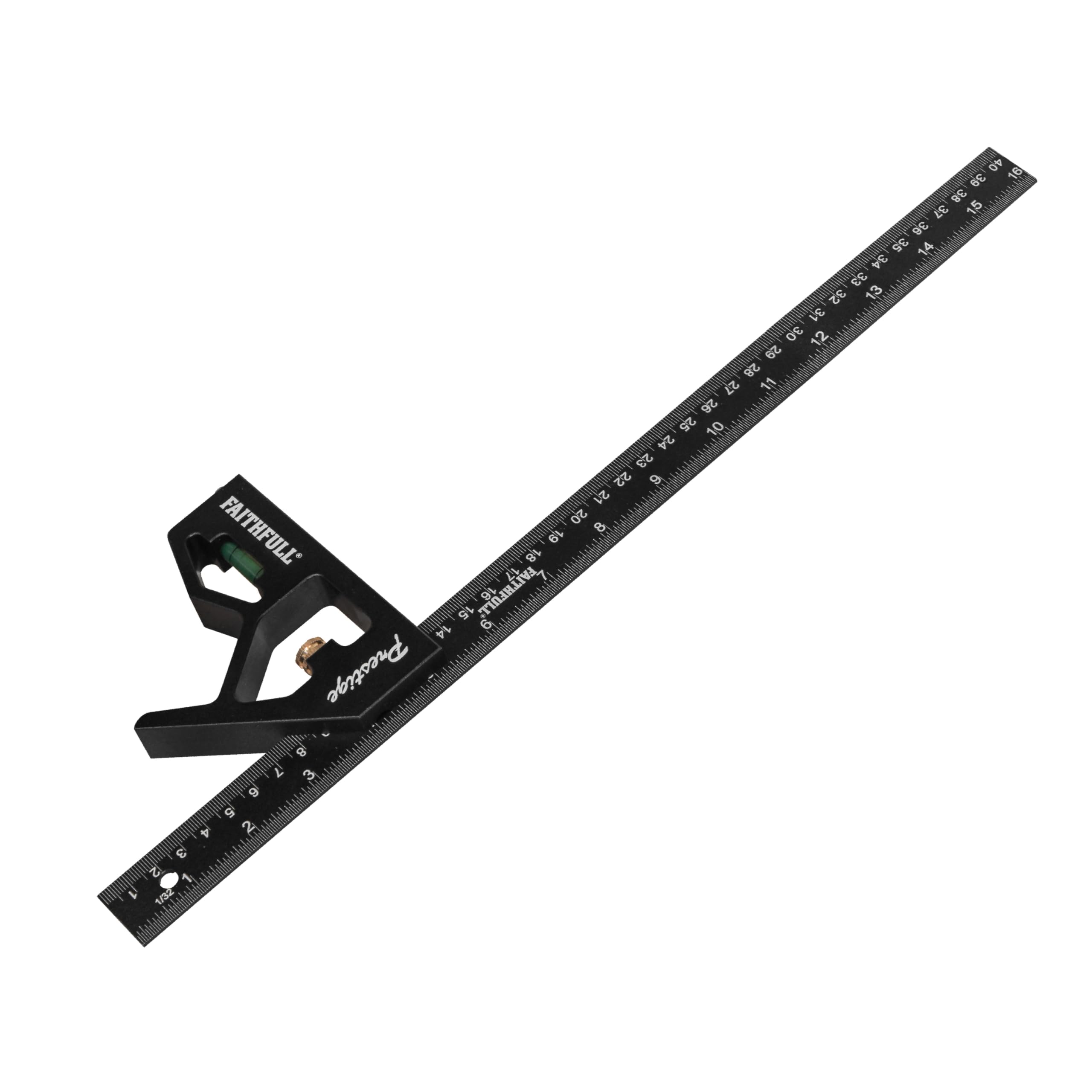 Faithfull Black Prestige Combination Square Aluminium 400Mm (16In) – Multi-Function Measuring & Layout Tool With Spirit Level & Marking Scribe For Woodworking & Metalwork