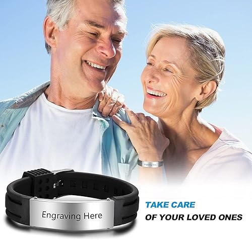 Miniatura 6 de OPALSTOCK Pulseras médicas personalizadas de silicona ajustable para identificación de emergencias, grabado gratuito, 9 pulgadas, resistente al