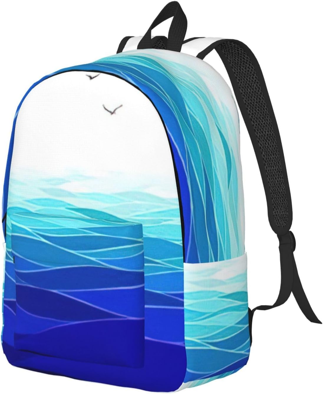 WURTON オーシャン ウェーブ ヨット 鳥 マリタイム プリント 丈夫 バックパック カジュアル ブックバッグ メンズ レディー