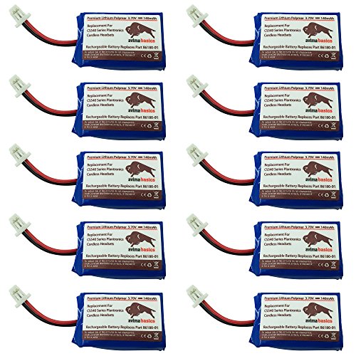 CS540 Battery, Premium Quality Replacement Rechargeable 140mAh 3.7V Battery for Plantronics CS540, CS540A CS540-XD and C054 Wireless Headsets 86180-01 PL-86180-01 & 84479-01 (Blue 10 Pack) -  AvimaBasics