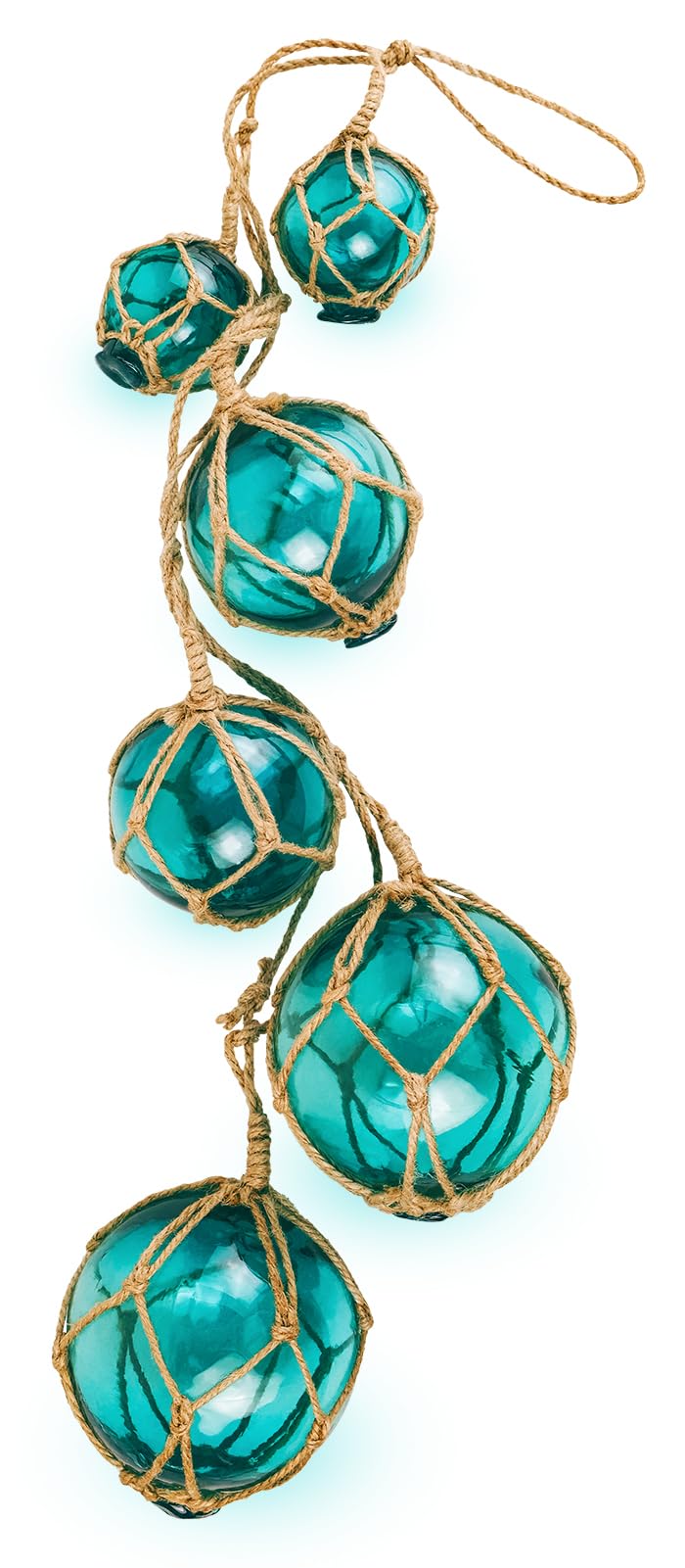 SAILINGSTORY Glass Fishing Float String of 6 Aqua Buoy Balls Nautical Decor Coastal Beach Ornaments for Christmas Tree