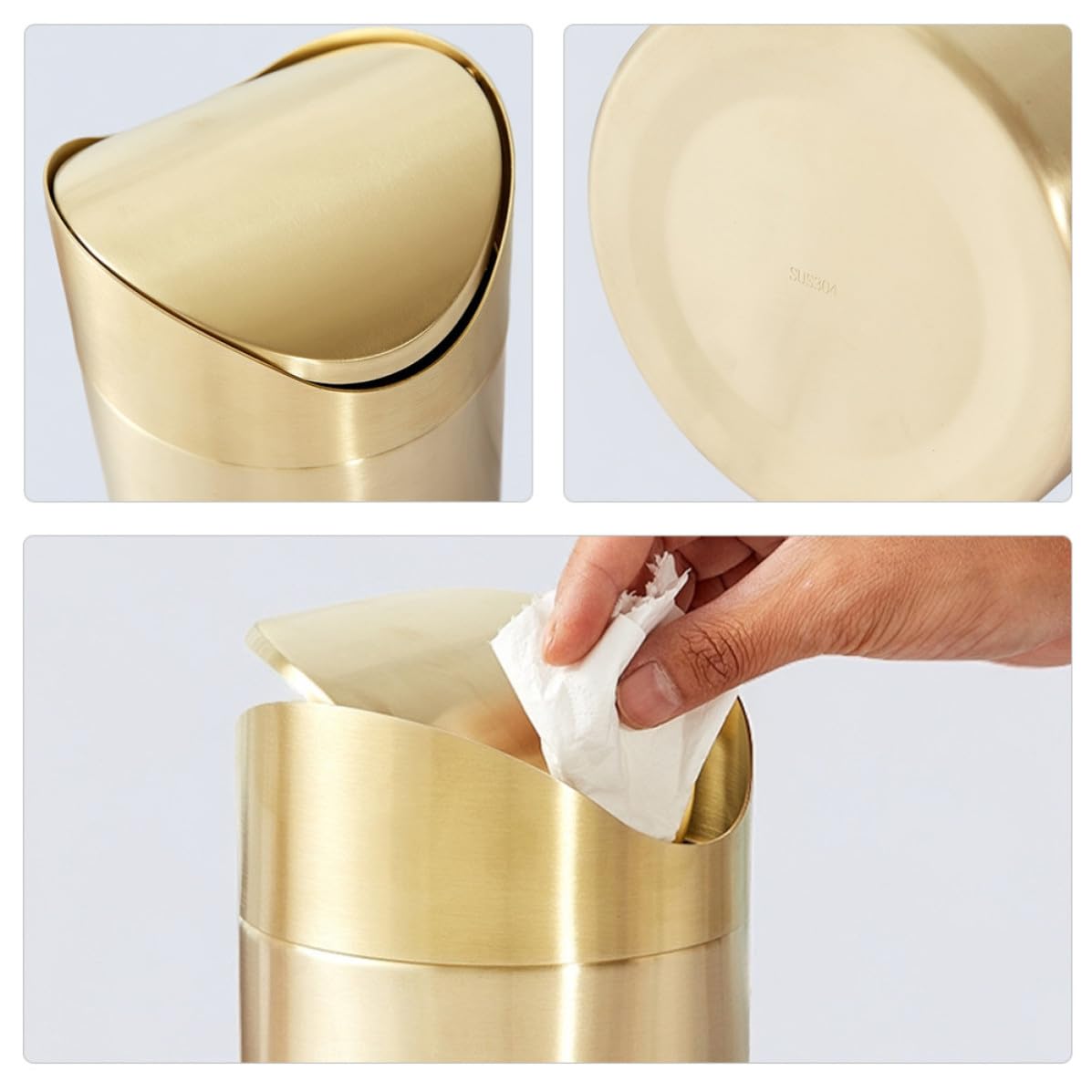 Baluue Metall Abfalleimer aus Edelstahl mit Deckel Kompakter Desktop Mülleimer für Auto und Schlafzimmer Multifunktionaler Papierkorb 6.61x4.72x4.72 Zoll