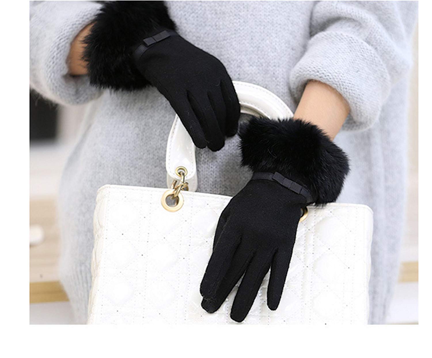 Unisex-Adult Mittens Damskie Męskie Rękawiczki Ekran Dotykowy Zimowe Proste Rękawiczki Ciepłe Efektowne Rękawiczki/Black/One Size