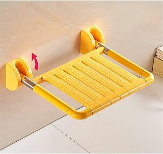 Asiento de ducha plegable para baño, taburete montado en la pared, color amarillo