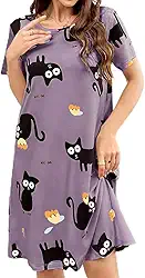 Camisola feminina de manga curta com estampa de desenho animado confortável de verão, gola redonda, ajuste solto, roupa de dormir casual para esposa e mãe