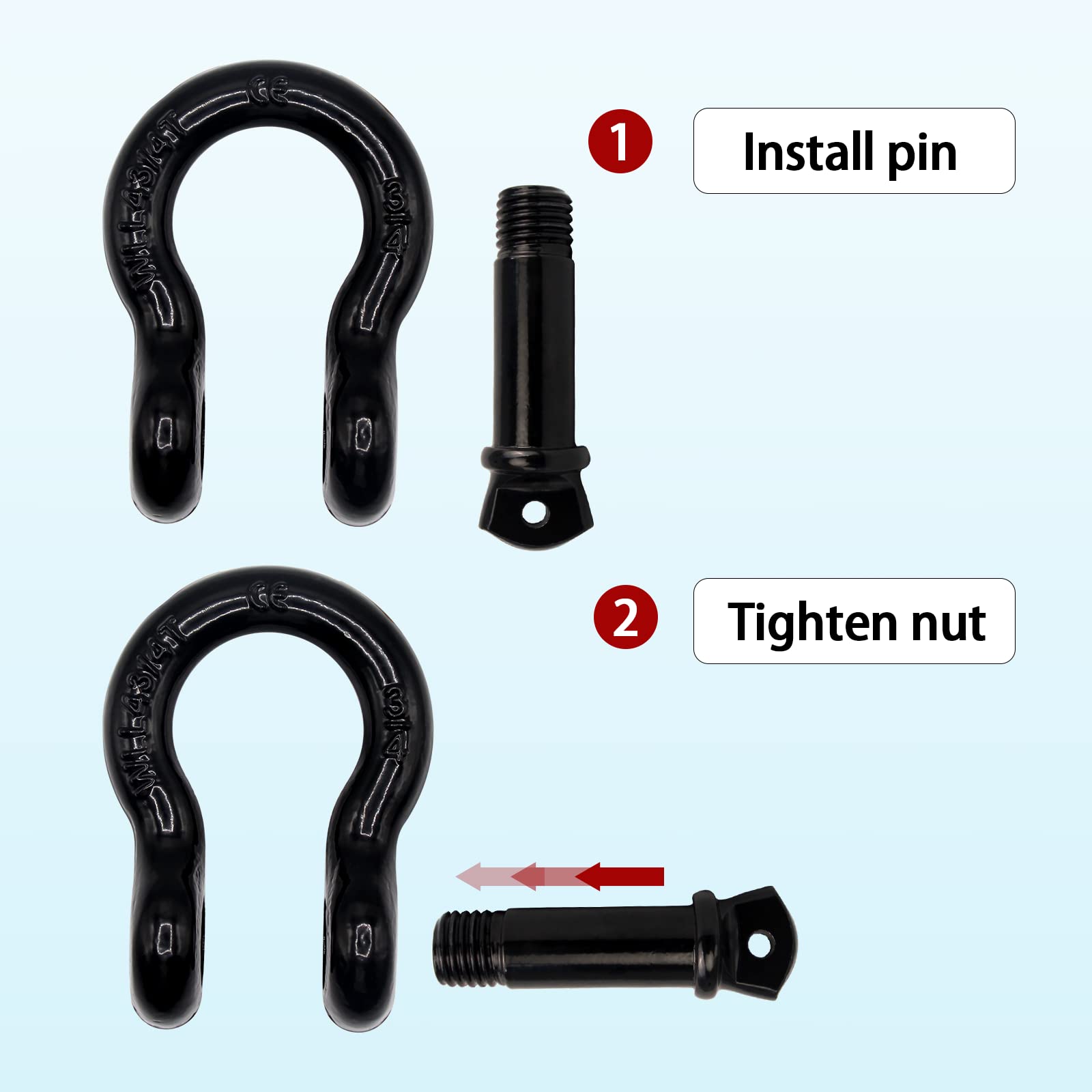 Towmavin Drop Forged Galvanized Bow Shackle 3/4" x 4.75 Ton Heavy Duty D Ring (4 Pack) Break Strength 62832 lbs for Use as Sling, Towing Dragging