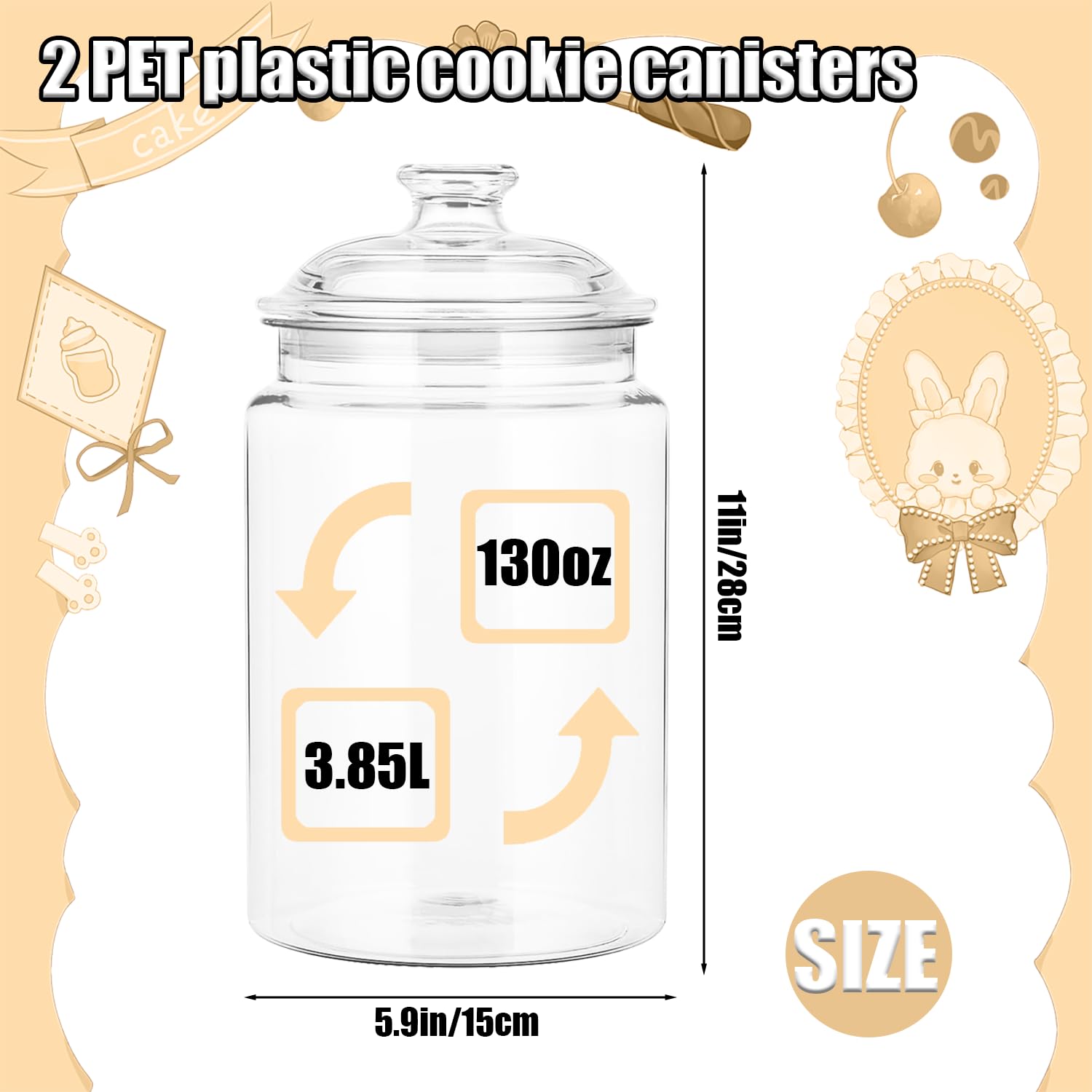 Tarros de plástico con tapas, paquete de 2 tarros de caramelo de 125 onzas con tapas, tarro de acrílico transparente para dulces, contenedor de galletas de plástico para boda, hogar, cocina, bar