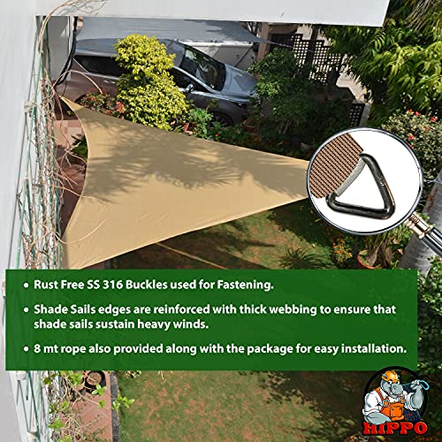 Image of HIPPO - Decorative - Triangle Sun Shade Sail - (80-85%) Sun Blockage - Attached SS Buckles (Beige-Black, 12 Feet X 12 Feet X 12 Feet)