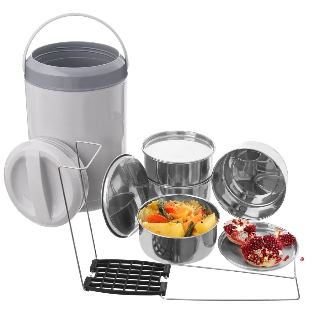 orion group Thermo-Lunchbox aus Edelstahl Tragbarer 4-stufig 4x800 ml | Lebensmittelbehälter Mehrzweck-Kochgeschirr Camping-Kochgeschirr Thermobehälter Größe