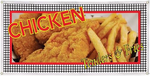 Vinyl Banner Multiple Sizes Chicken Tenders Fries Restaurant Cafe Bar Restaurant & Food Outdoor Weatherproof Industrial Yard Signs Brown 4 Grommets