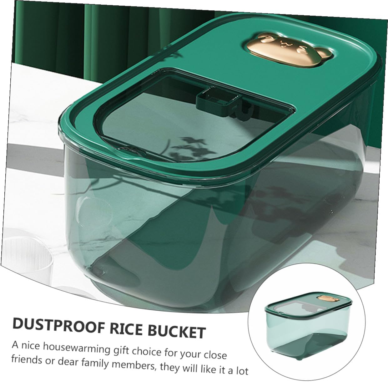 Airtight 10lb Rice Storage Bucket Green Thickened Grain Sealed Moisture-proof Container for Home Kitchen Pantry Food Storage